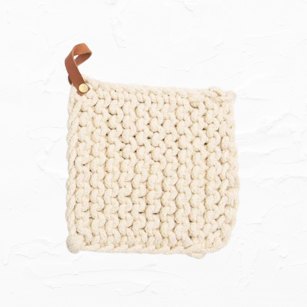 Crocheted Pot Holder with Leather Loop - Image 6