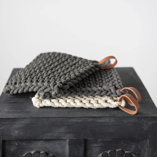 Crocheted Pot Holder with Leather Loop - Image 3